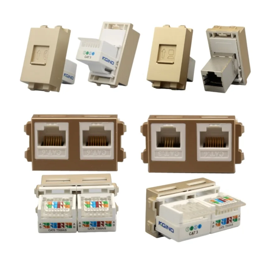 

panel chassis mount 128 type rj11 cat3 rj45 cat6 cat6a connector module extender coupler golden color wall plate socket