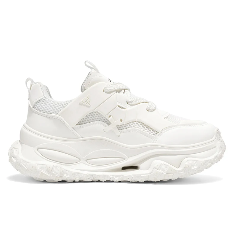

Chunky Sneakers Men Mesh Leather Platform Shoes Mixed Colors Lace-Up Lady Trendy Trainers Thick Sole Handmade Tenis Masculino