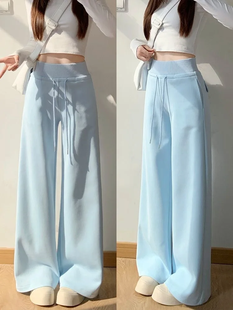 กางเกงขายาวทรงกว้าง จีบพลีท ผู้หญิง สปริง สีพีช ผ้าโมดอลเนื้อนุ่ม สีมิลค์นูทรัล สไตล์อเมริกัน จับจีบ ทรงซอฟต์เชลล์ สำหรับสาวออฟฟิศ