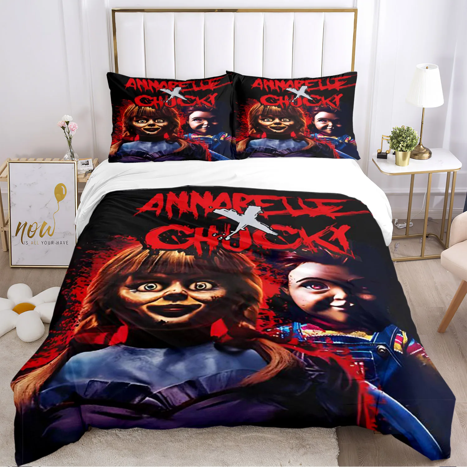 Chucky terror  Bedding Set Soft duvet Pillowcase Comfort sheets/Double bed Full size Horror customizable Halloween gift