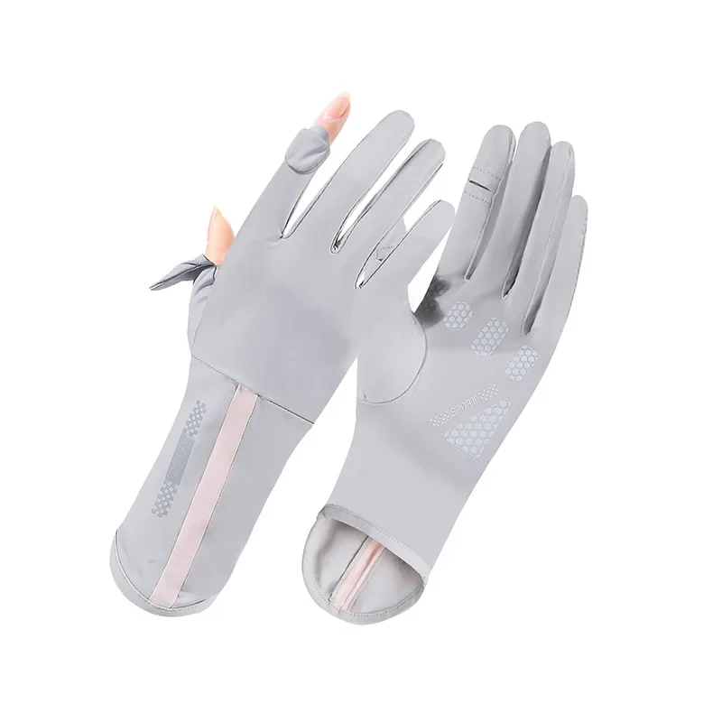 Летние солнцезащитные перчатки женские тонкие ледяные шелковые анти-ультрафиолетовые росы пальцы сенсорный экран вождения езда Нескользящие дышащие перчатки