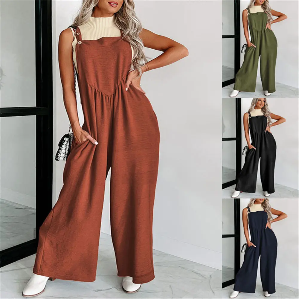 Women Summer Wide-Leg Jumpsuit Sleeveless Overalls Plus Size 3XL Baggy Romper