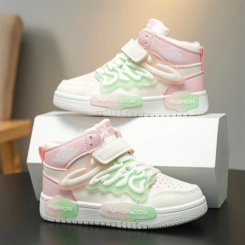 

Autumn Childrens Girl Sneakers High Top Pu Leather Fashion Soft Kids Causal Shoes Luxury Outdoor Non-slip School Girl Sport Shoe