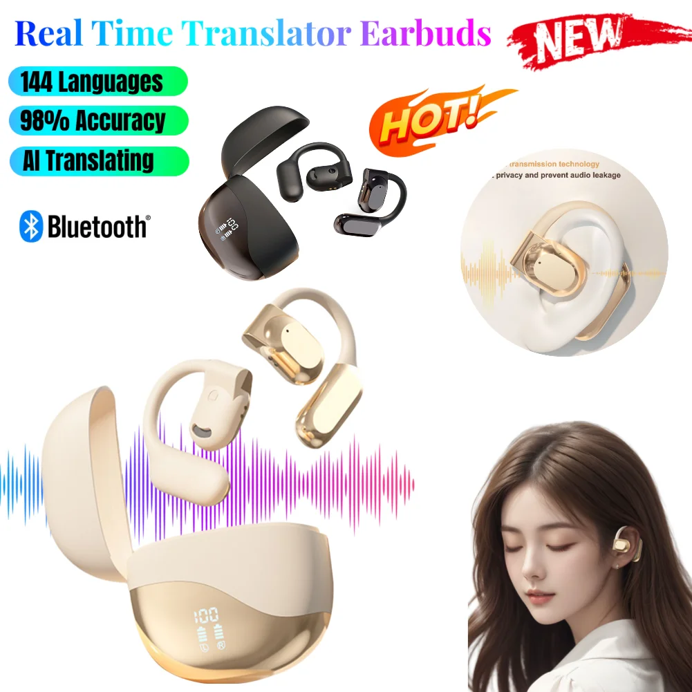 144 Languages Real Time AI Translator Earbuds 98% Accuracy Wireless BT Translation Earphones for Travel Business Learning