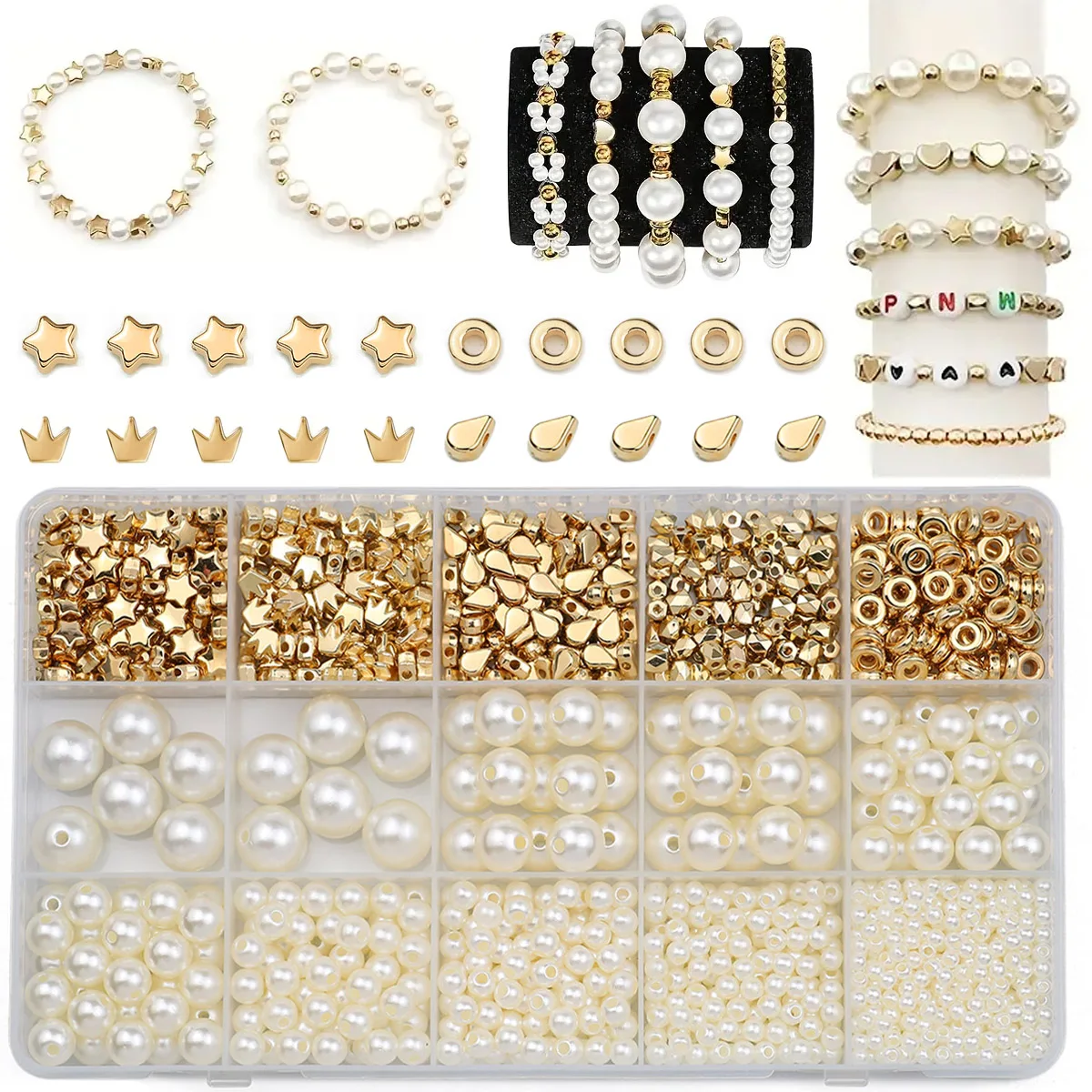 DIY Kit Box 10x17CM 1240PCS CCB Imitation Pearl Acrylic Spacer Loose Beads For Jewelry Making Bracelets Necklaces Accessories