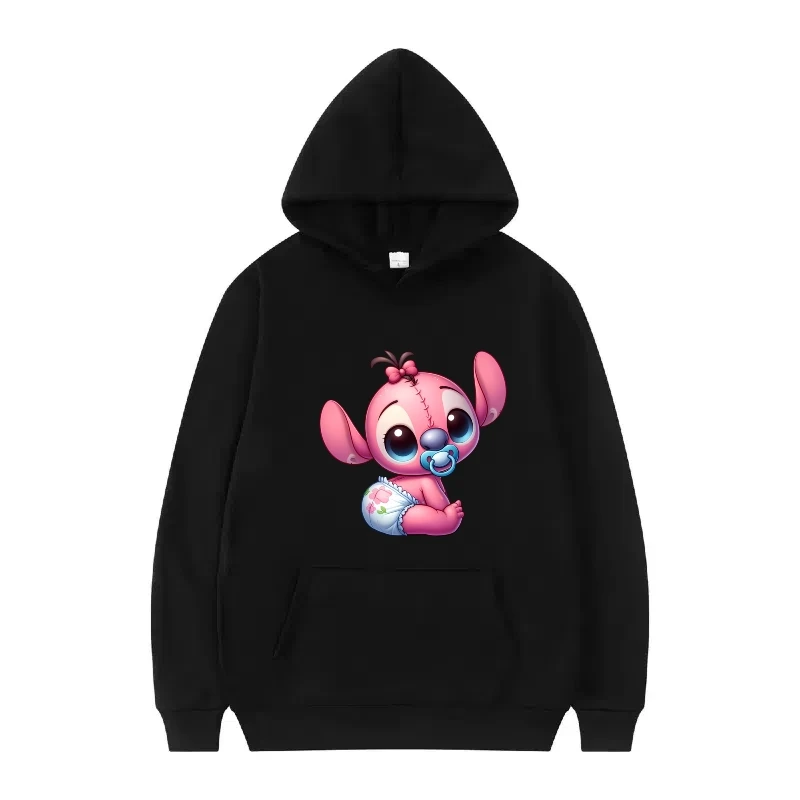 Disney Stitch patrón mujer moda polar Casual suelto negro otoño Tops ropa jerseys señoras baratos sudaderas con capucha hombres sudaderas