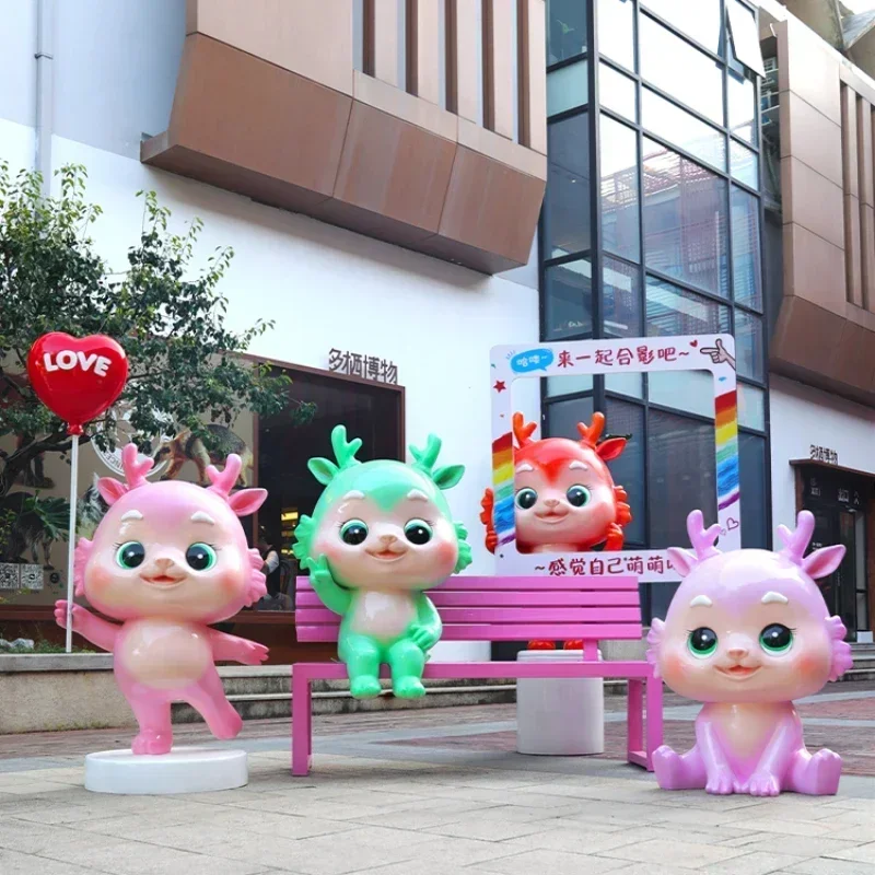 Sculpture FRP mascot large-scale sales department shopping mall Mei Chenlong Lunar New Year Zodiac decoration Hot sales