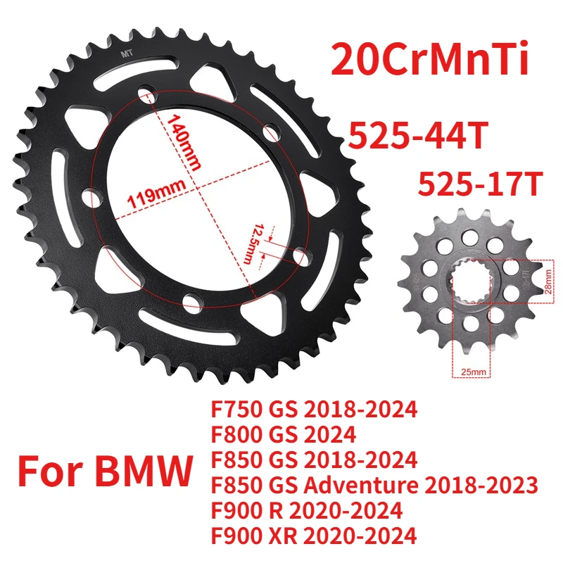 

For BMW F750 800 850 GS 525 44T 17T Motor Front Rear Sprockets F750 GS 18-24 F800 F850 GS Adventure 18-23 F900 R F900 XR 20-24
