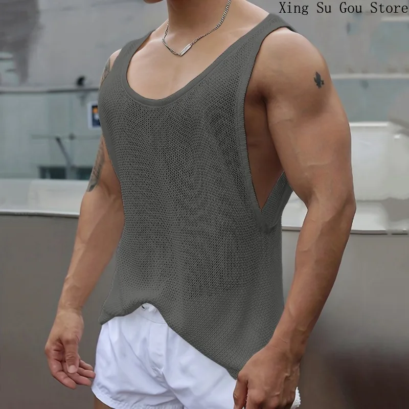 Outdoor Sports Basketball Breathable Sleeveless T-shirt White Mesh Cutout Blazer Men's Summer Thin Sleeveless Men's Vest