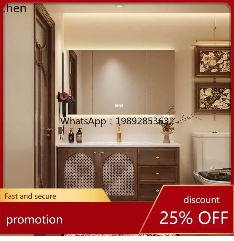 

YFY antique oak bathroom cabinet ceramic integrated basin washstand washstand basin cabinet combination