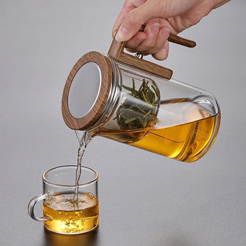 Heat Resistant Glass Teapot with Water Separation Inner Container One Click Magnetic Switch Flower Tea Kettle Puer Oolong Pot