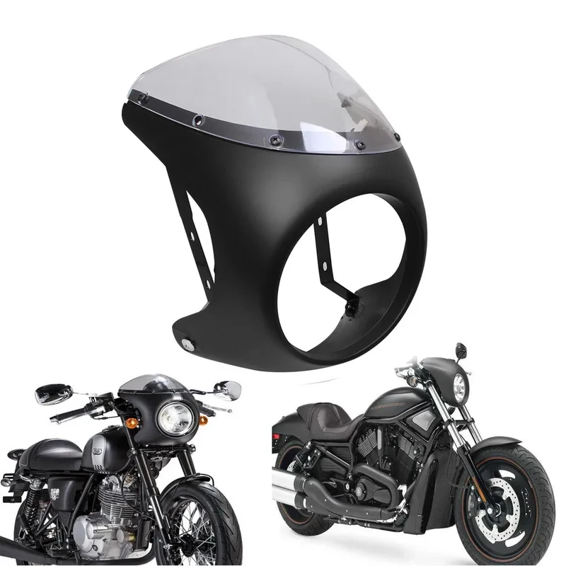 Universal 7 Inch Retro Motorcycle Headlight Fairing Windshield, Anti-fall Protective Headlamp Cover for Cafe Racer Honda Yamaha