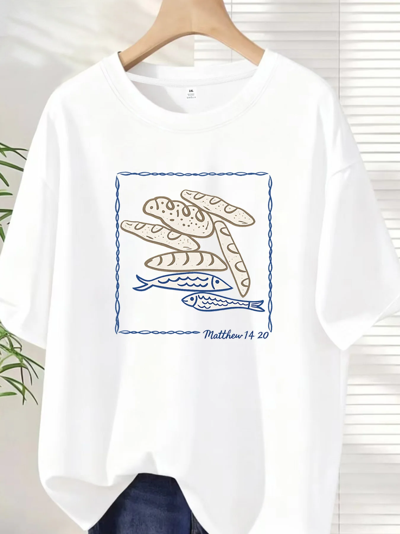 

【ZXH10123】Fish and Bread Plus size women's round neck short sleeve T-shirt with elastic half sleeves and trendy prints