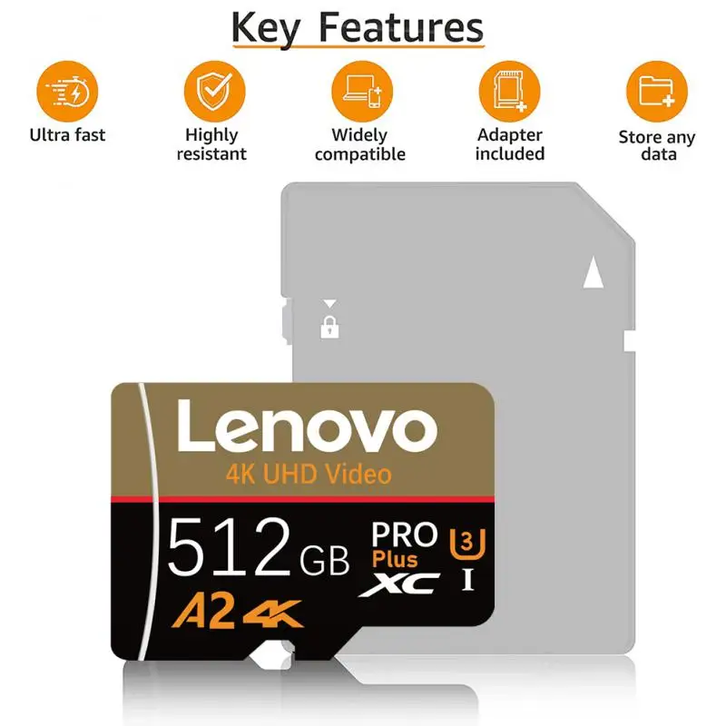 การ์ดหน่วยความจำ Lenovo ของแท้2TB 1TB 512GB 256GB U3การ์ด TF ขนาดเล็ก128GB Class10การ์ด SD สำหรับโทรศัพท์มือถือรถยนต์อุปกรณ์คอมพิวเตอร์โดรน