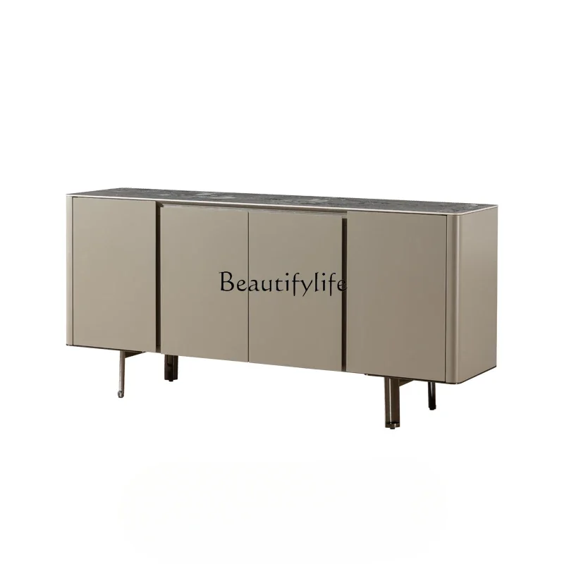 

Italian rock slab dining side cabinet bright paint light luxury high-end floor side cabinet integrated against the wall