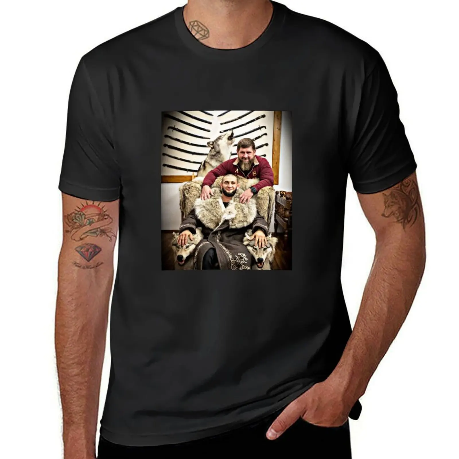 Khamzat Chimaev with Ramzan Kadyrov T-Shirt quick-drying for a boy Short sleeve tee sweat mens graphic t-shirts anime