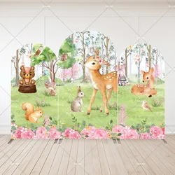 Bambi Baby Shower Decoration Arch Backdrop Cover Spring Garden Woodland Animals Deer Baby 1st Birthday Arched Wall Background