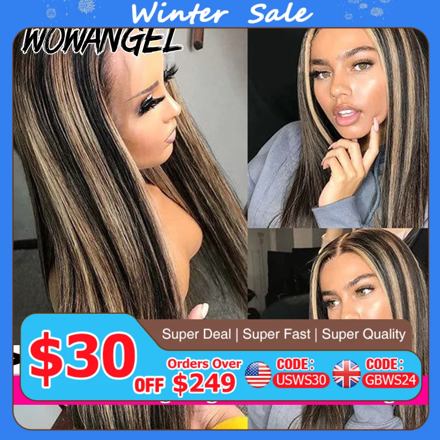 

WowAngel 34in 13x6 HD Кружевной Полный Фронтальный 1B27 Выделенный Парик Прямой 13x4 Кружевные Фронтальные Парики Человеческих Волос Предварительно Сорванные Бразильские Волосы