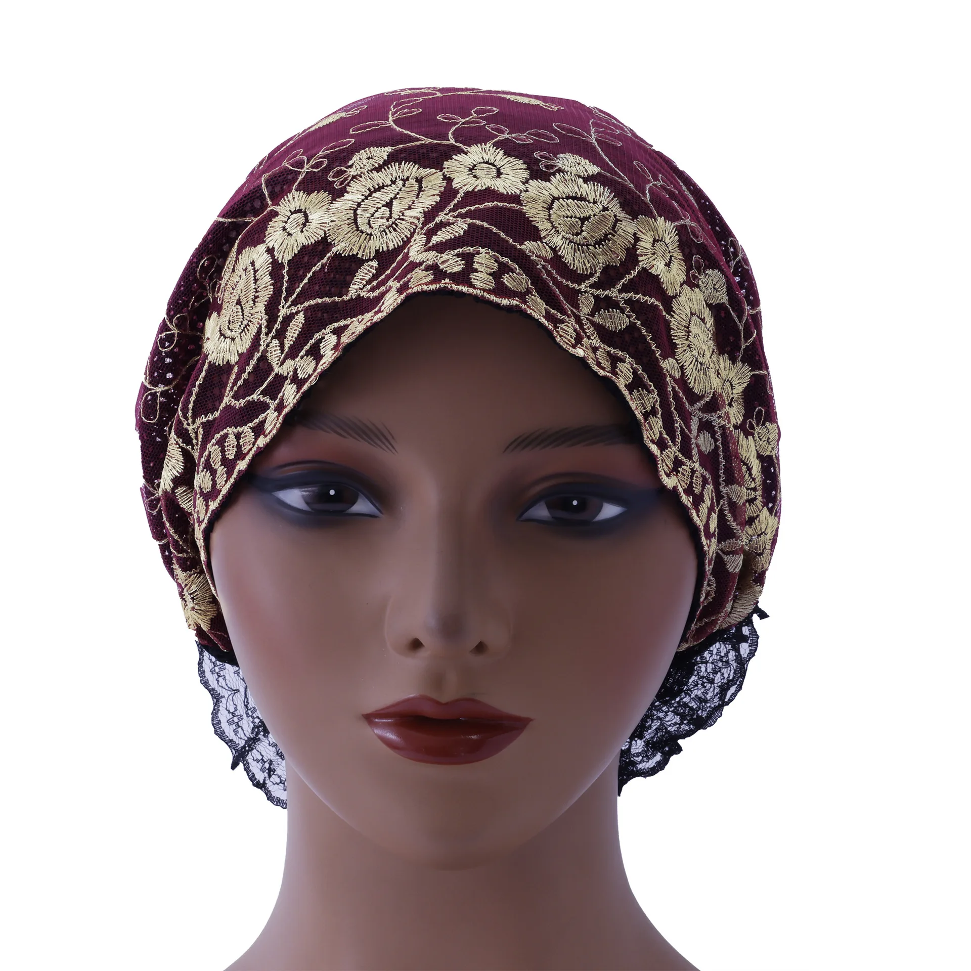 

Новый кружевной внутренний хиджаб с вышивкой, женская шапка для химиотерапии, мусульманский платок с цветком, нижний шарф, тюрбан, шапочки, капот, повязка на голову от выпадения волос