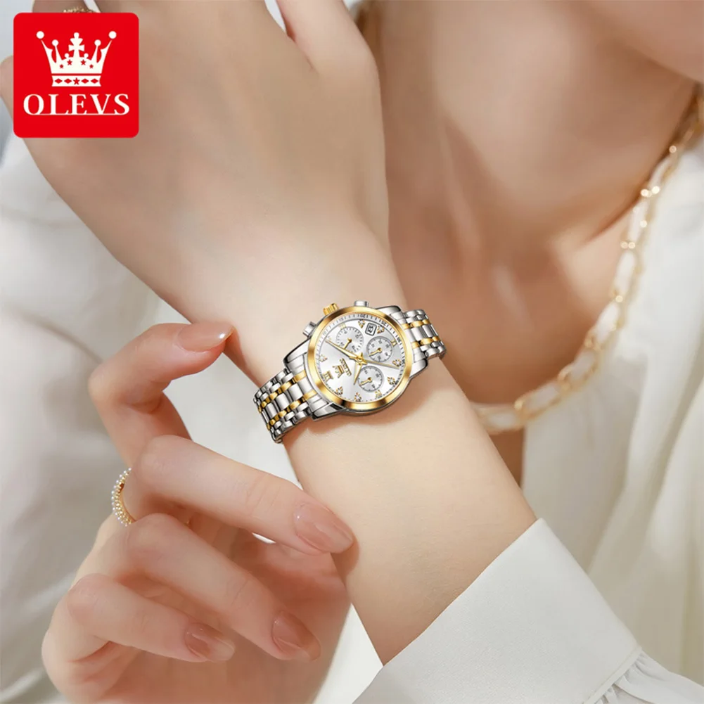 OLEVS 2858 كرونوغراف ساعات فاخرة للسيدات تاريخ السيارات الماس الهاتفي كوارتز ساعة نسائية