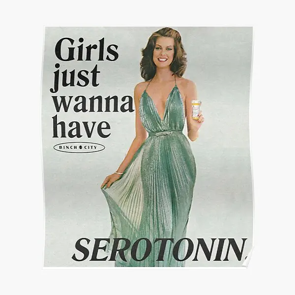 Girls Just Wanna Have Serotonin  Poster Decoration Painting Wall Art Mural Funny Vintage Print Room Modern Picture Home No Frame