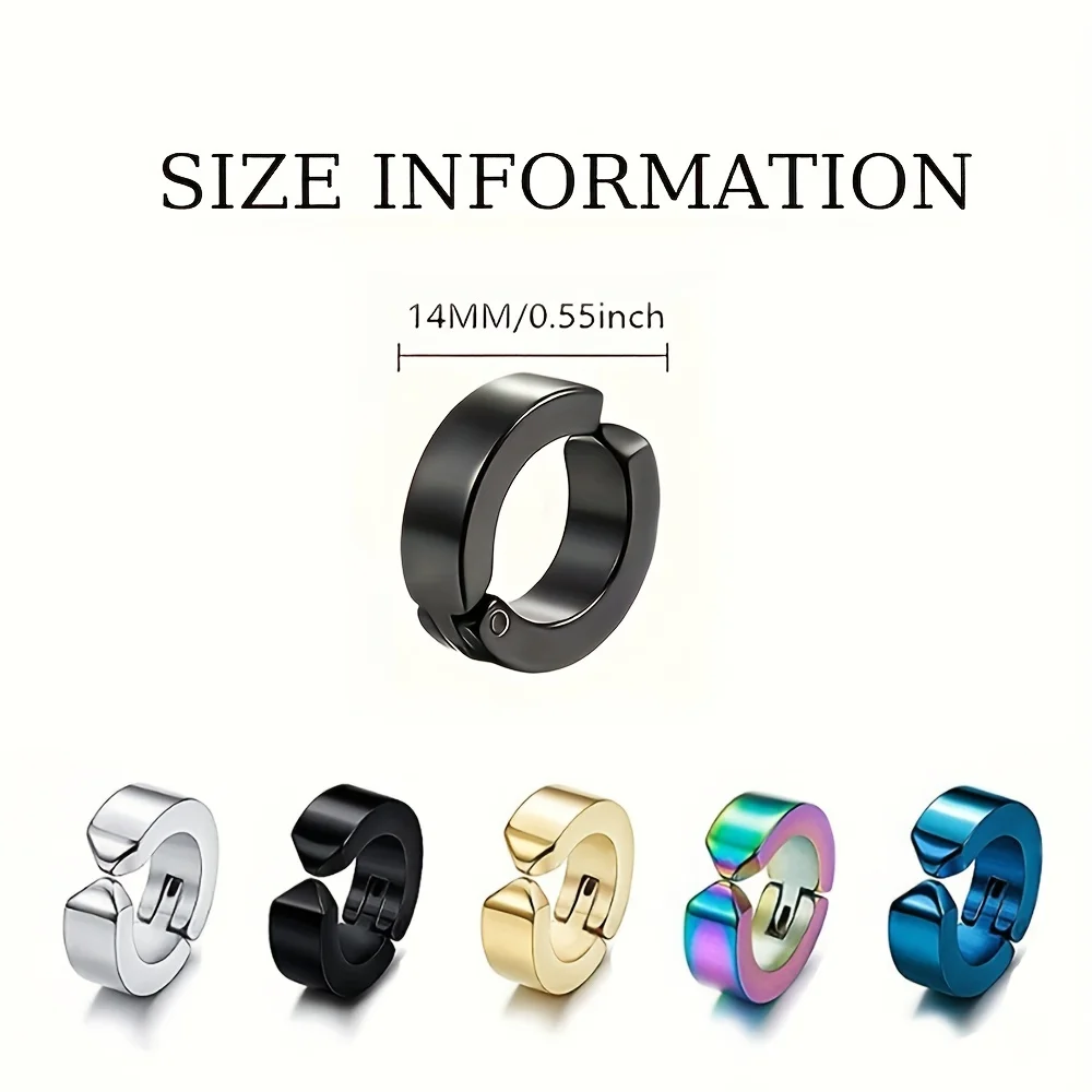 1/5 Pairs Classic Korean Punk Stainless Steel Ear Clip Earrings for Men Women No Pierced Fake Ear Circle New Hip-Hop Jewelry image 6