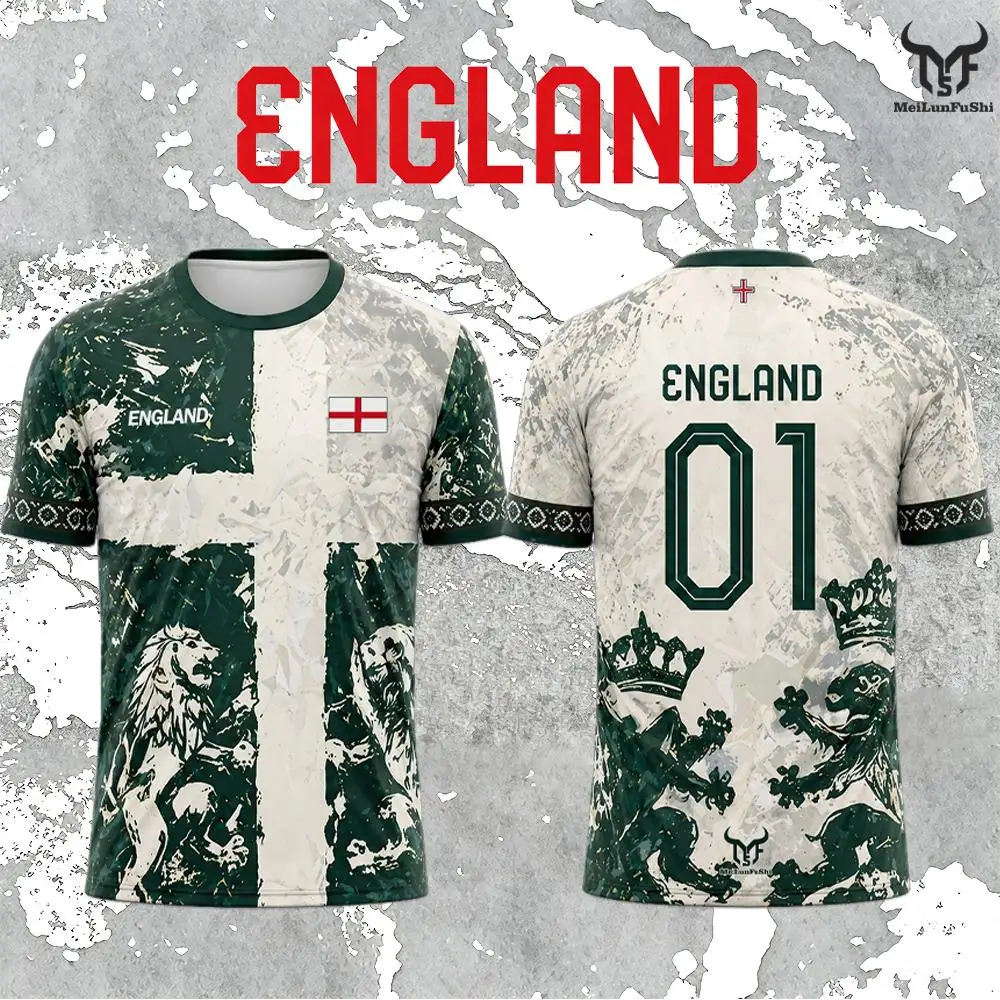 

England Style Lion Graphic Print Soccer Jersey Men's Quick-drying And Breathable Short Sleeve Unisex Casual Tops Gift T-shirts