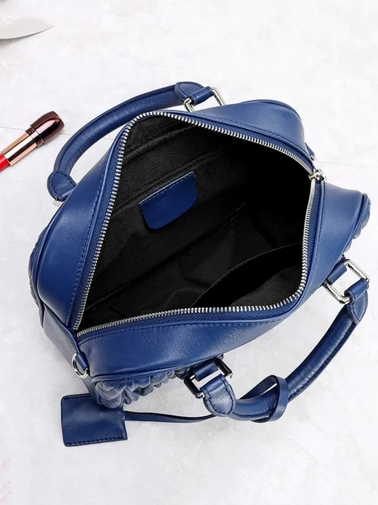 No Logo Genuine Leather Women Handbag Fashion Single Shoulder Crossbody Bag Real Sheepskin Design Boston Bags Ladies Tote