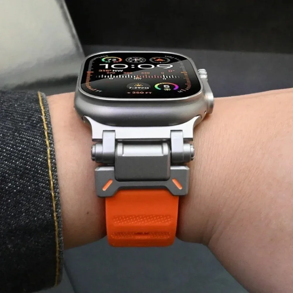 Apple Watch用ソフトシリコンバンド,チタンカラー,接続ストラップ,49mm, 45mm, 44mm, 42mm,iwatchシリーズ9,8,7,6,se,ultra2用