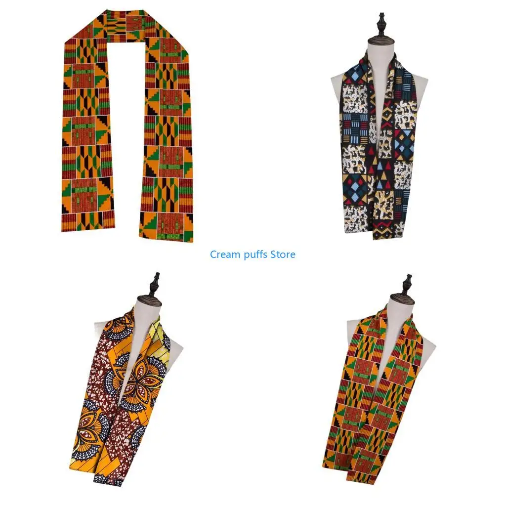 50LE Stylish Kente Print Shawl African Styles Cotton Stole Sash For Women Men Unisex