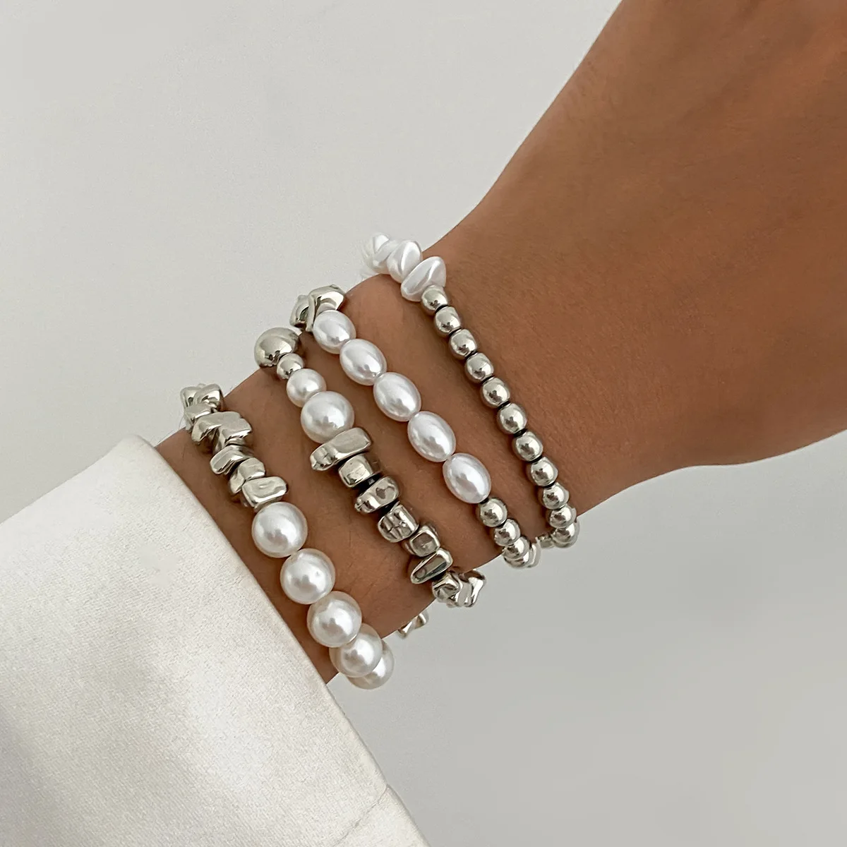 

Ailodo Irregular CCB Plastic Beads Imitation Pearl Bracelets Set For Women Vintage Party Wedding Bracelets Fashion Jewelry Gift