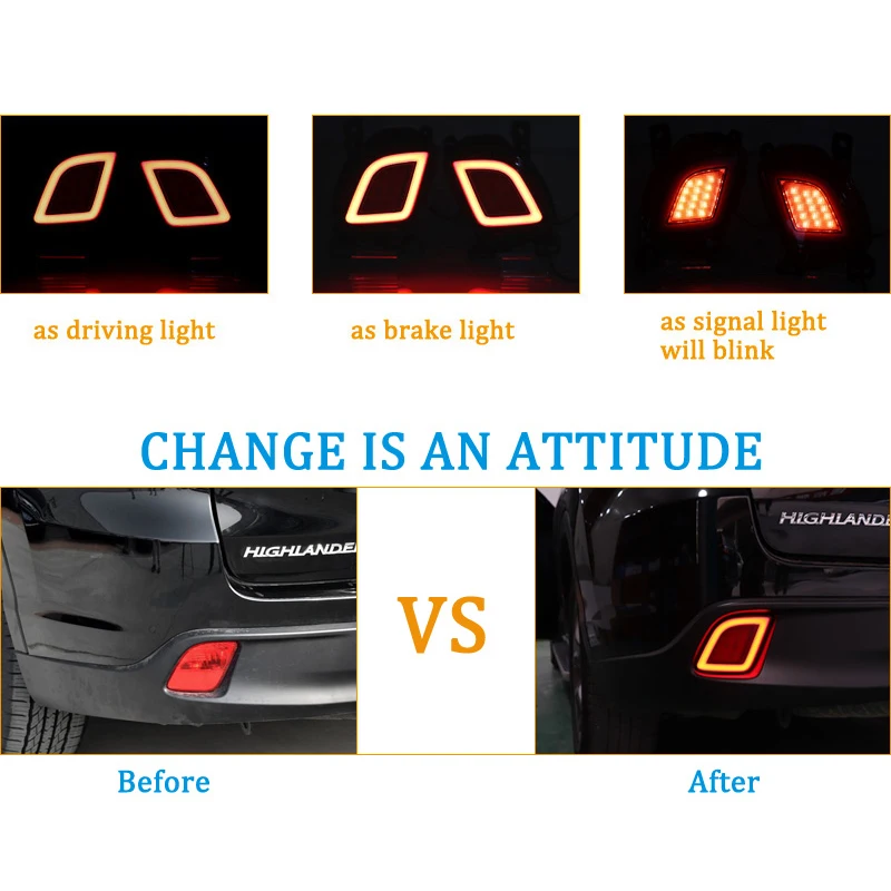 

Car LED 12V Rear Bumper Fog Lamps For Toyota Highlander 2015 - 2018 2019 Brake Light Turn Signal Backup Reflector Lamp Taillight