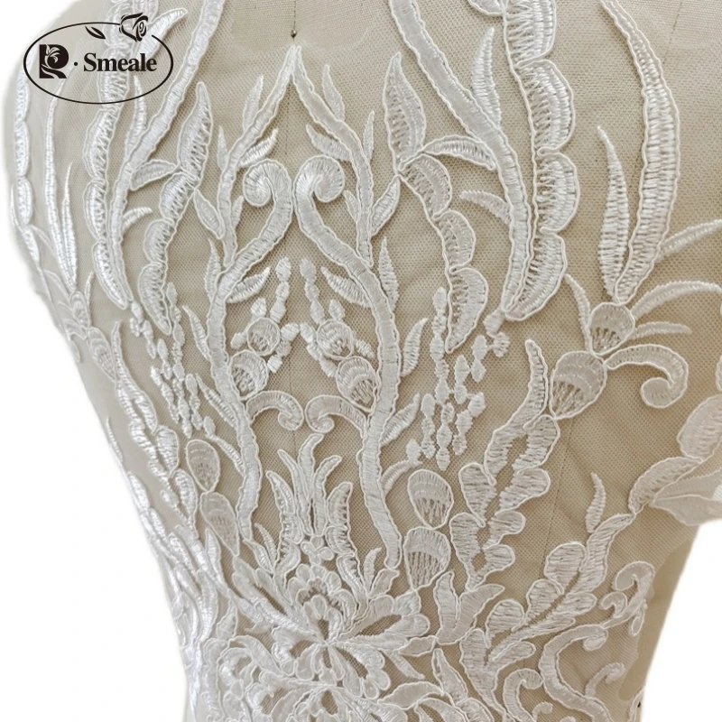 Europäische Stickerei-Aufnäher, DIY-Kleidungsaufnäher, für Kleider und Hochzeitskleider, handgenähter Stickerei-Aufnäher, weißes Rayon, 57x33cm – Detail 6