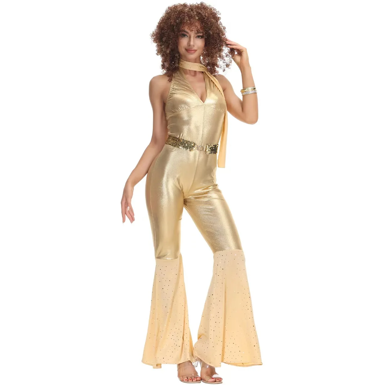 Adult 70's 80's Hippie Costume Women Retro Rock Disco Hippy Halloween Carnival Fancy Dress Costume Music Festival Party Outfit