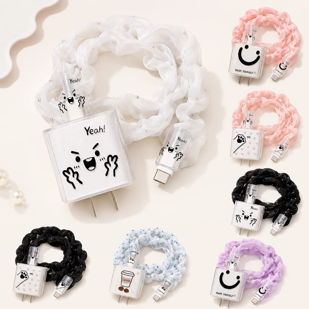Cute Charger Cable Protector Set 3Pcs Cartoon Plug Cover Cord Sleeve Anti Bend Data Cable Saver for Phone