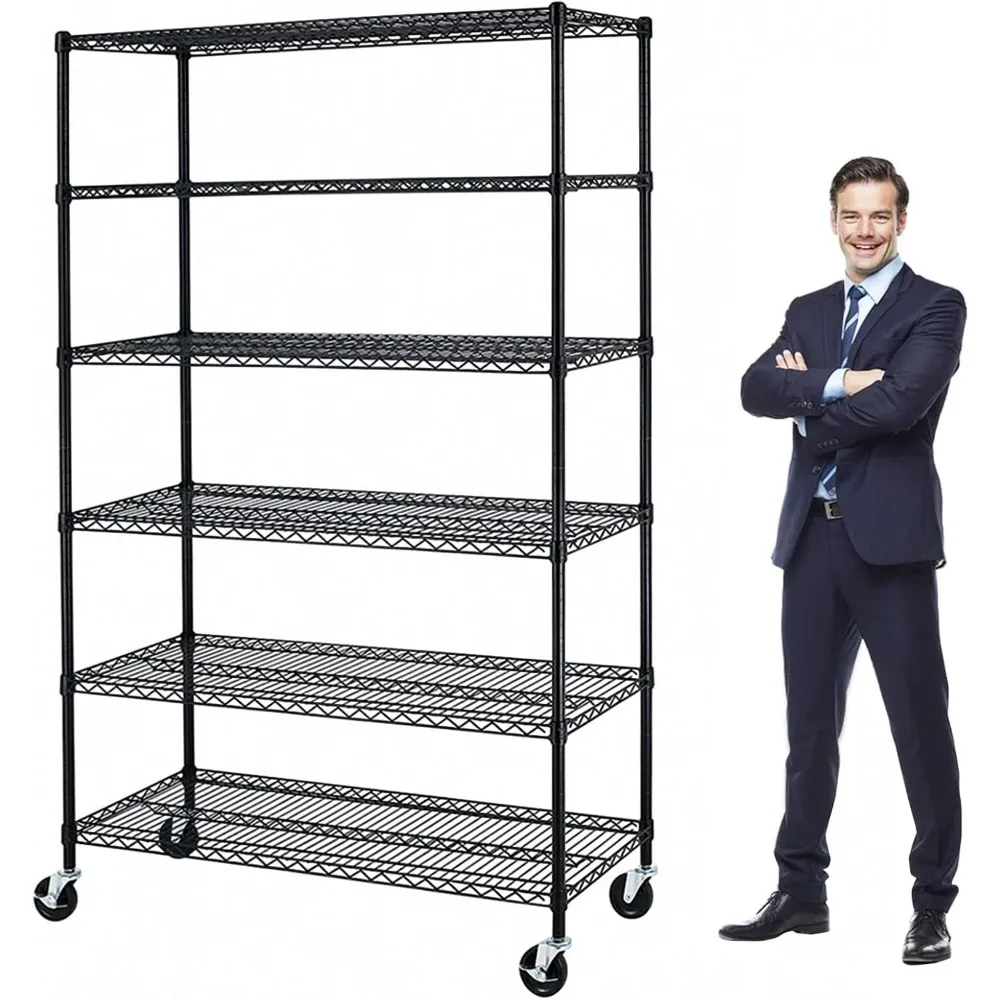 6000Lbs Capacity Heavy Duty Storage Shelves Commercial Wire Shelving Unit and Storage Adjustable NSF 6 Tier Metal Rack Shelf