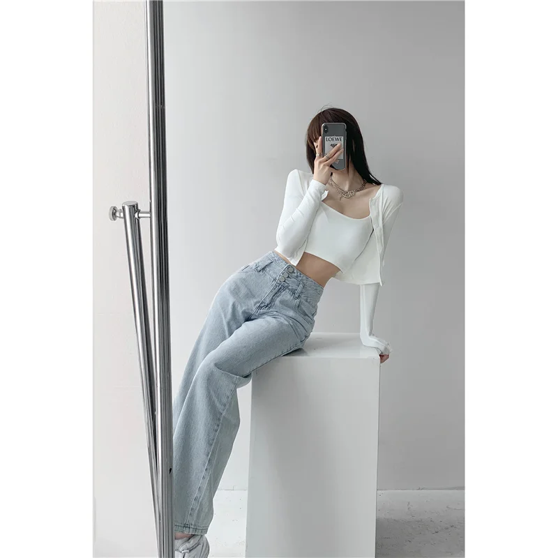 

Женские летние тонкие прямые свободные дизайнерские модные джинсы свободного покроя в стиле ретро с высокой талией и широкими штанинами