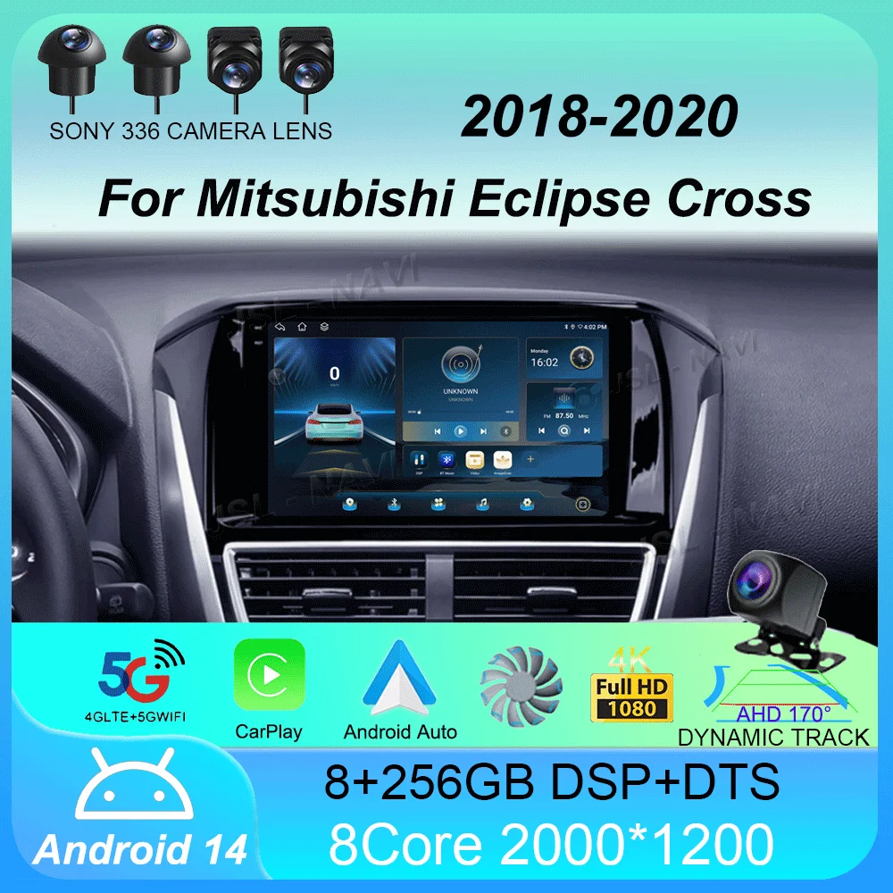 Car Radio Andorid 14 Carplay Auto For Mitsubishi Eclipse Cross 2018 2019 2020 Multimedia Video Player Navigation GPS 2din Stereo