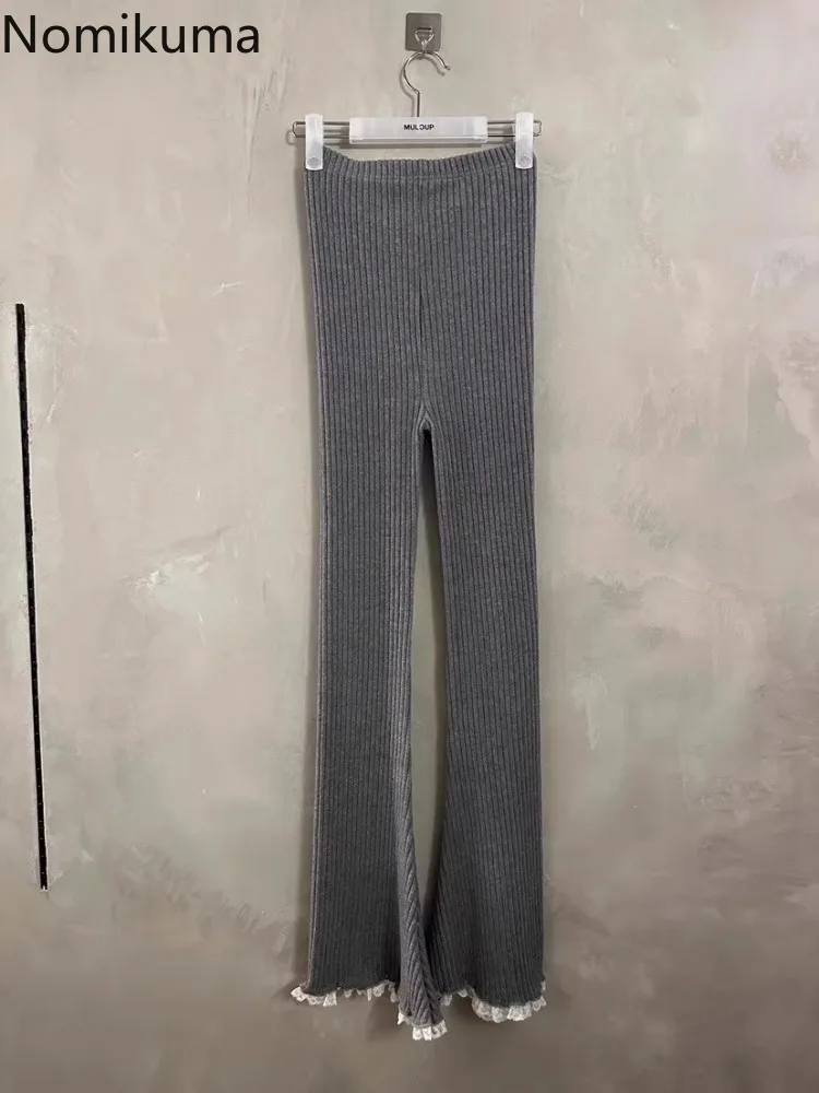 2024 nuovi fondi coreano dolce Y2k pantaloni svasati per le donne patchwork pizzo volant pantaloni a vita alta moda casual pantalon femme