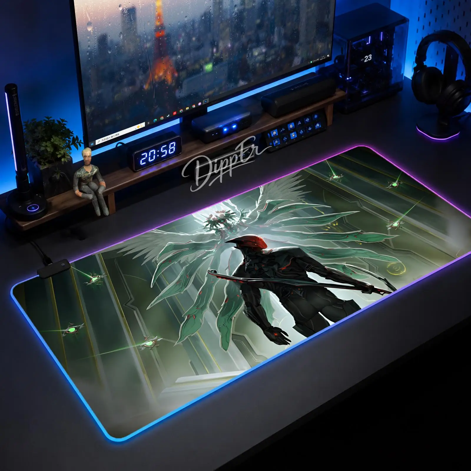 

A-Warframe Mouse Pad Large Size LED Glowing Table Pad XXL Gaming Non-slip Rubber Mat With Backlight