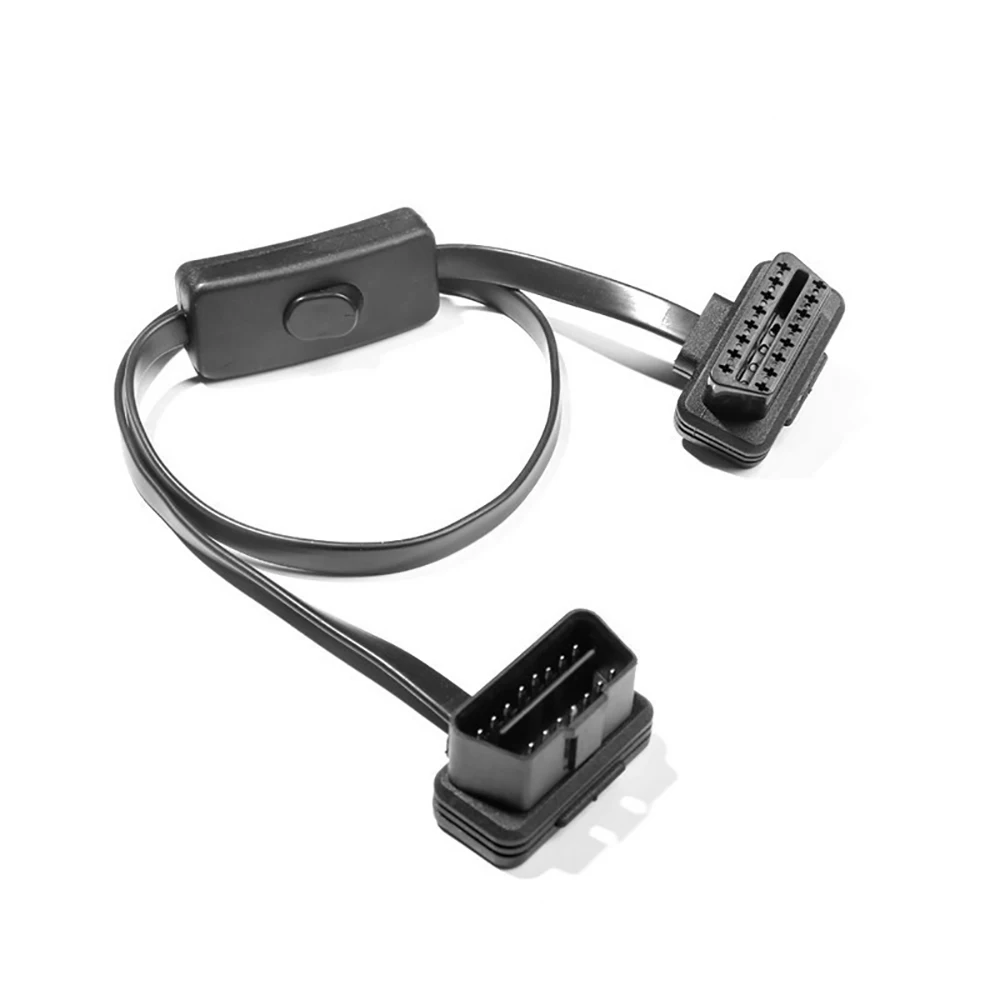 NEWEST 60CM OBD2 16 Pin Male To Female Right Angle Extension Cable With Power OBD Switch Cable Diagnostic Tool