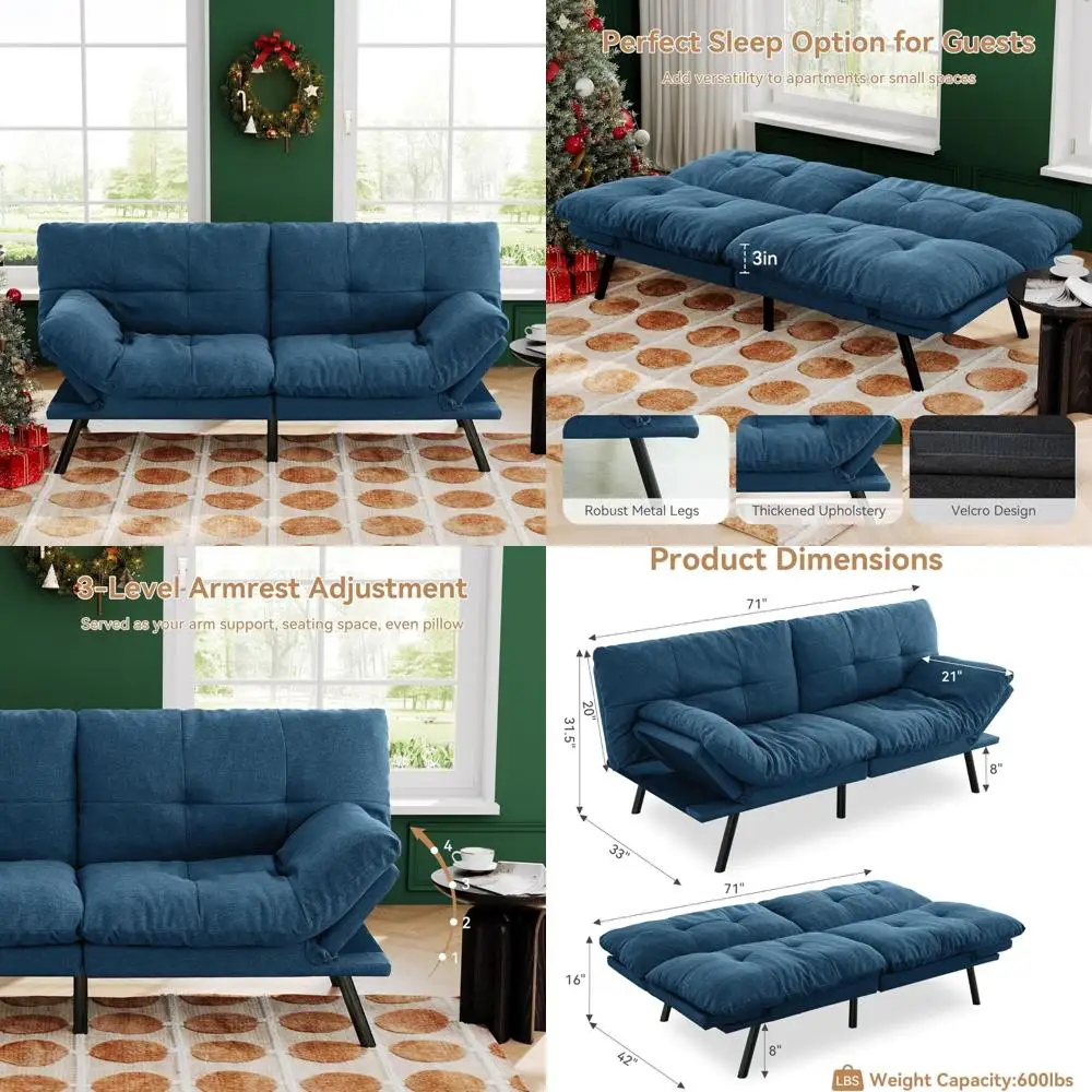 Трансформируемый диван-футон, 71-местный тканевый диван-футон с регулируемой спинкой и подлокотником, небольшой двухместный диван-кровать, футоны для общежития