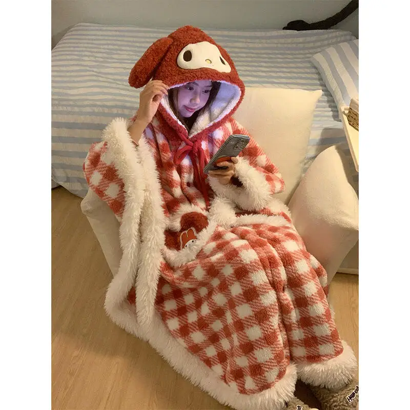 

Домашняя одежда Sanrio Hello Kitty My Melody с героями мультфильмов для девочек на осень и зиму, теплая домашняя одежда для ношения, как верхняя одежда, халат