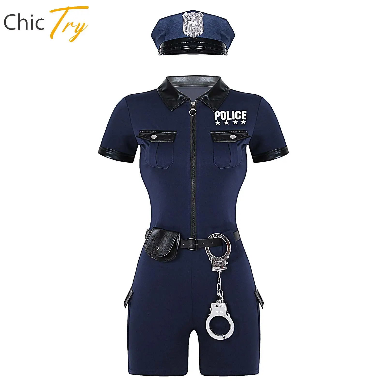 

Halloween Sexy Womens Cop Outfits Policewoman Costume Police Uniform Jumpsuit Nightclub Theme Party Stage Performance Costumes