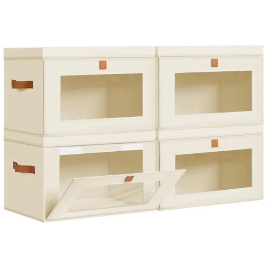 

Storage Bins with Lids - 4 Pack Large Fabric Closet Organizer with Window and Handles, Collapsible Decorative Storage Boxes for