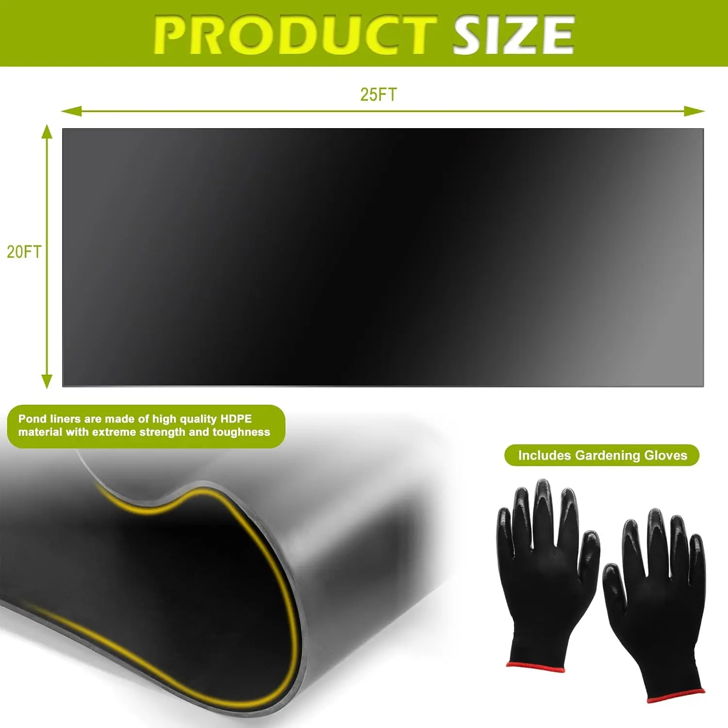 20 X 25 Ft Pond Liner 20 Mil Medium Hdpe Outdoor Puncture Resistant Aquaculture Water Garden Fountain Waterfall Koi Fish Underla