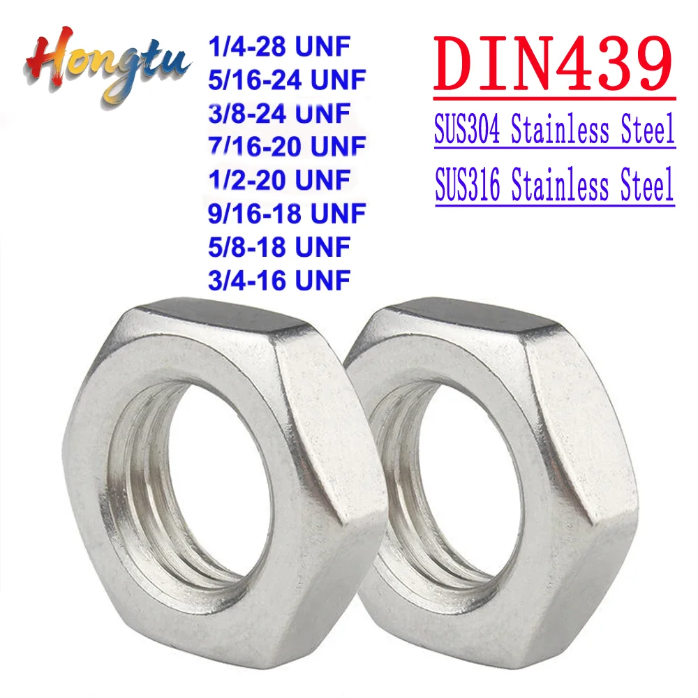 

Hongtu DIN439 GB6173 Hex Ultra-Thin Nuts | SUS304/SUS316 Stainless Steel | UNF Thread 1/4, 5/16, 3/8, 7/16, 1/2, 3/4