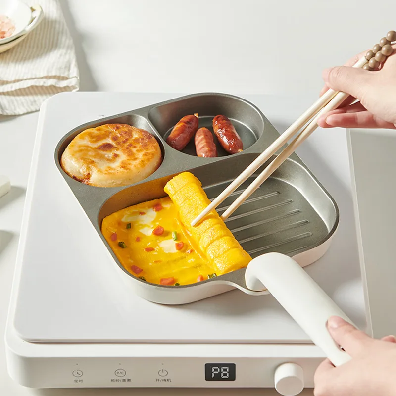 

3-in-1 breakfast titanium pan four-hole ceramic egg burger frying non-stick