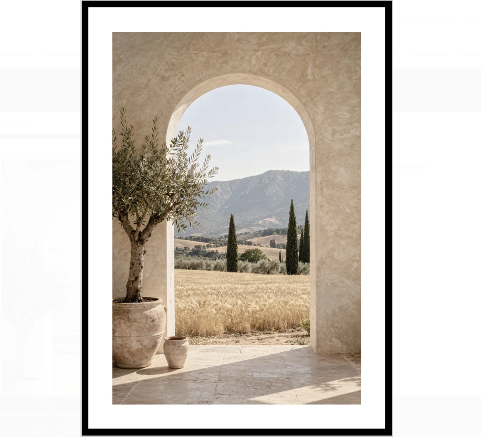 Wabi Sabi Mediterranean Arch Landscape Wall Art Canvas Prints Decor, Rural Olive Plant Poster for Cafe Bedroom Farmhouse Home