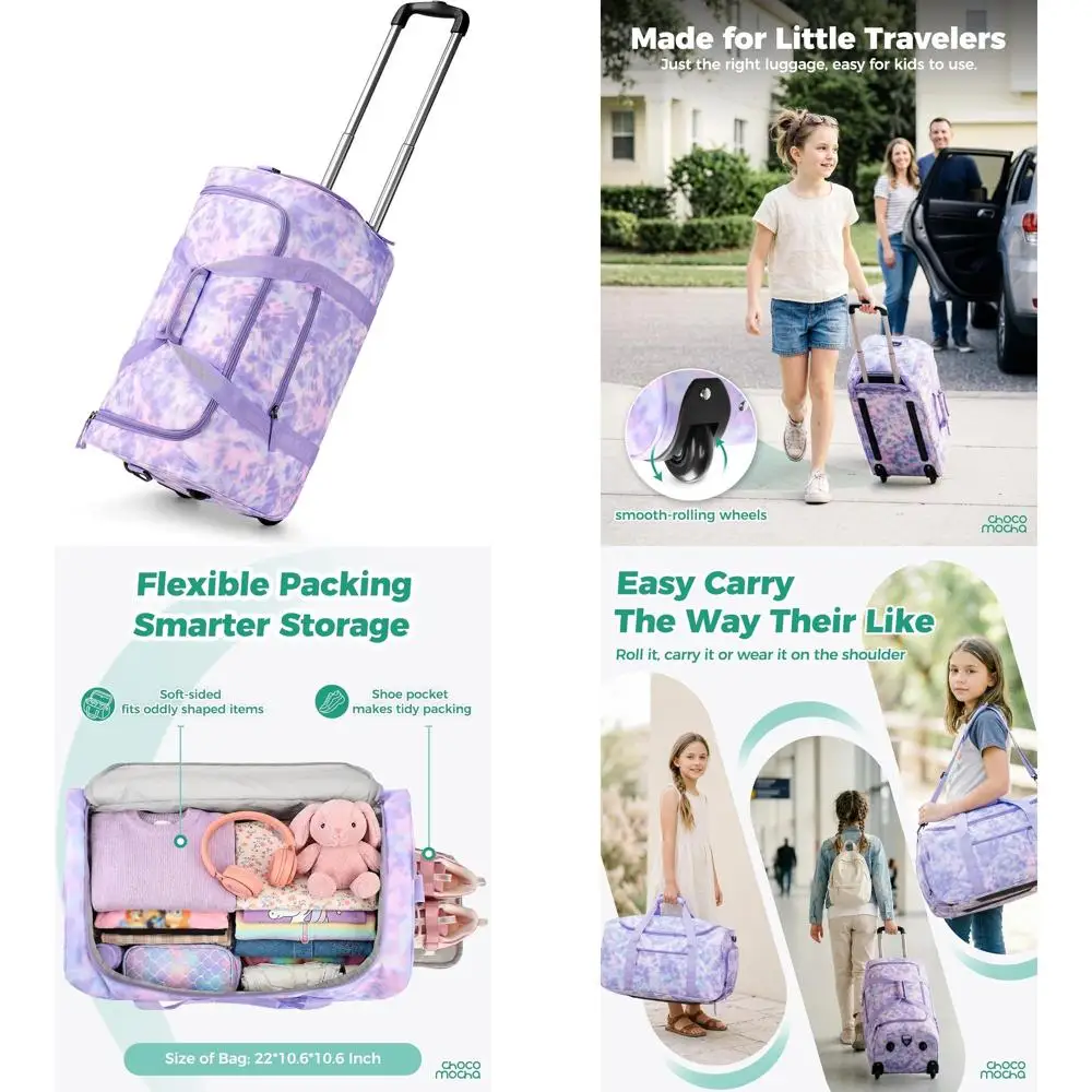 

Wheeled Luggage Suitcase 22 Inch, Tie-Dye Pleated Duffel Bag for Travel